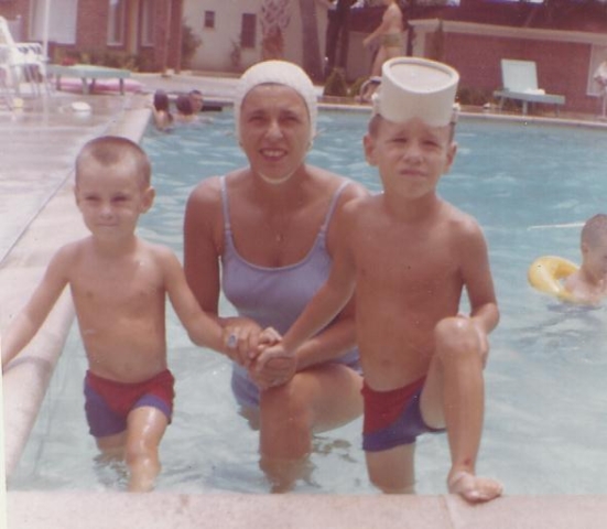 Barbara swimming with her boys.